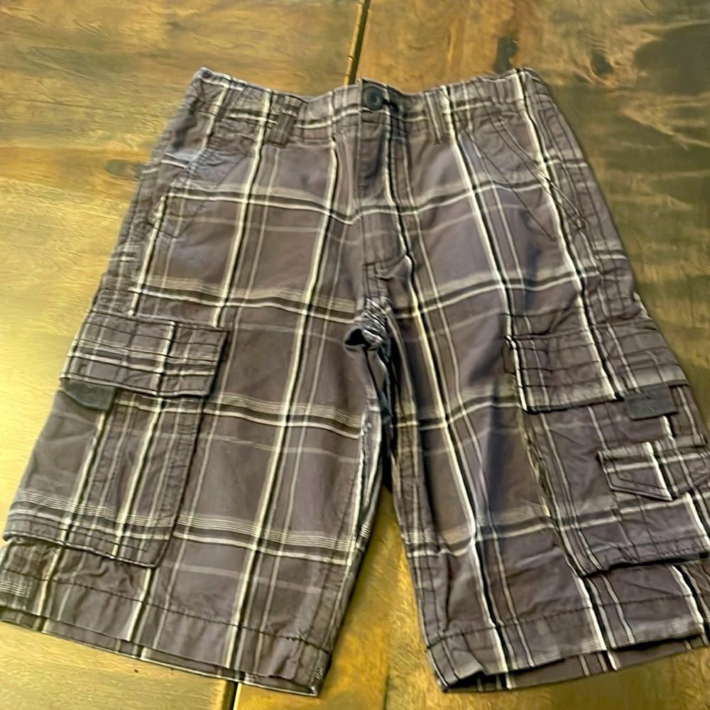 Boys size 10 cargo shorts black, gray and white